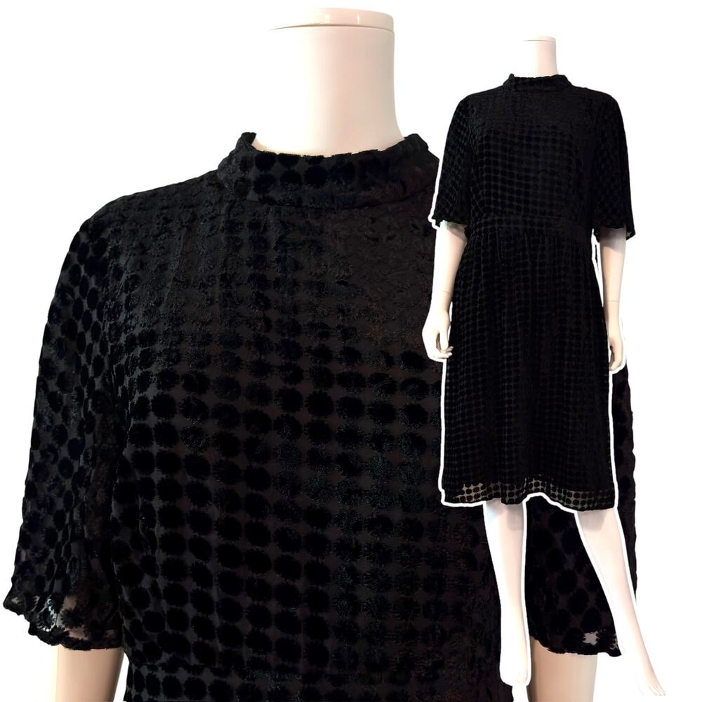 Salt Black Velvet Burnout Polka Dot Dress Size Large Whimsigoth Preppy Academia